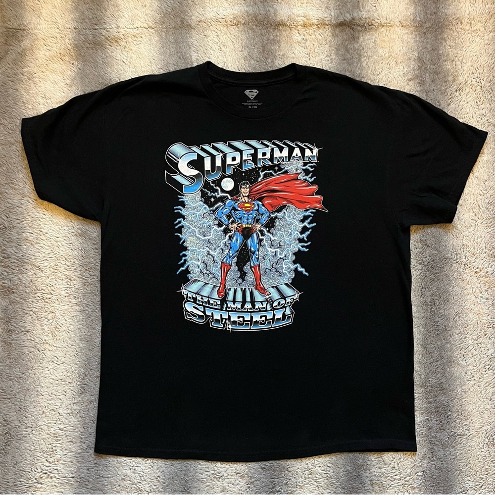 Superman The Man Of Steel Black Graphic T-Shirt Men’s XL DC Comics Tee Shirt